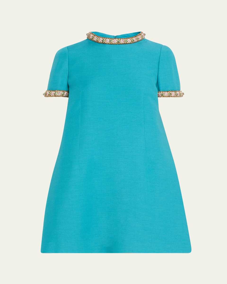Crystal Short-Sleeve Mini Shift Dress